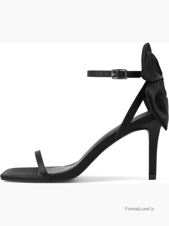 Stiletto Heel Sandals with Bow Ankle Strap Square Toe Dressy